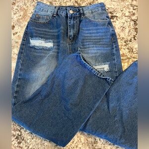 Small SHEIN baggy distressed jeans size petite Nlue Ripped High Waist Rise Baggy